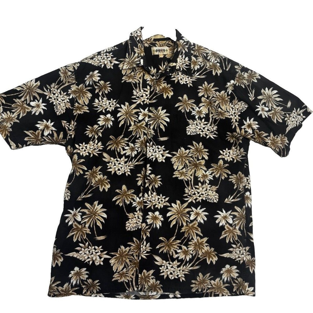 Cooke Street Hawaii Aloha Shirt Men’s Large Black Palm Tree Floral Tropical